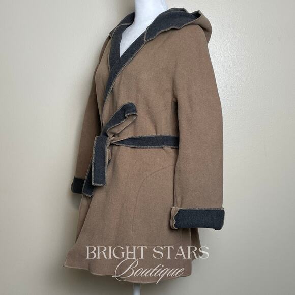Rare Vintage Wool Coat Jacket ASO Buffy Summers BtVS Womens Tan Gray Belt - Picture 8 of 12